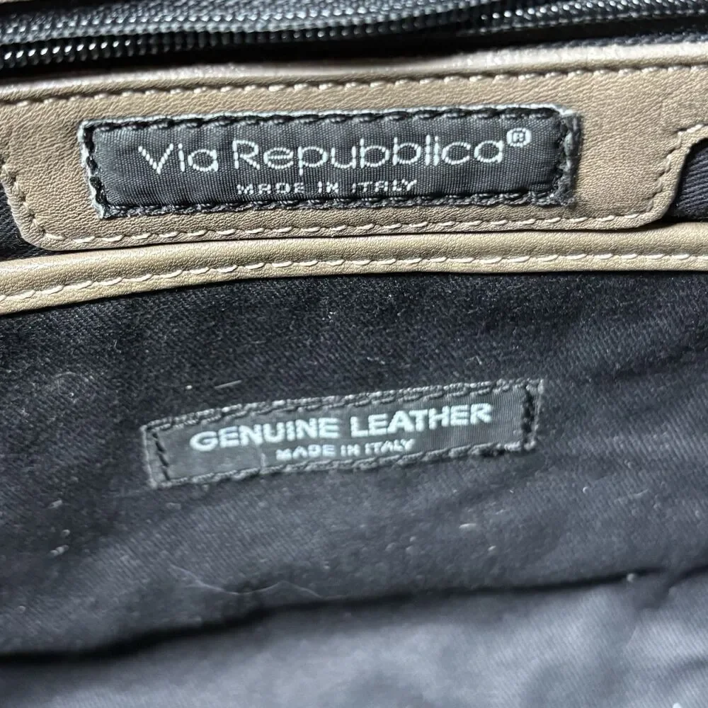 Vintage Via Repubblica Leather Hand Hobo Bag Taupe Turn Lock Made In Italy